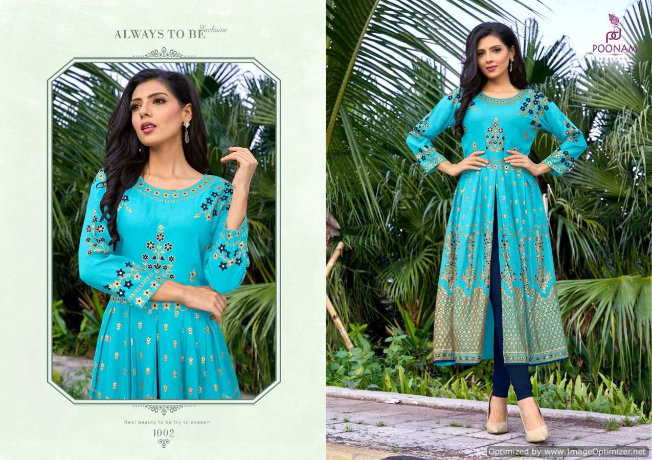 Poonam Yashika Latest Ethnic Wear Rayon Foil Printed Kurti Collection